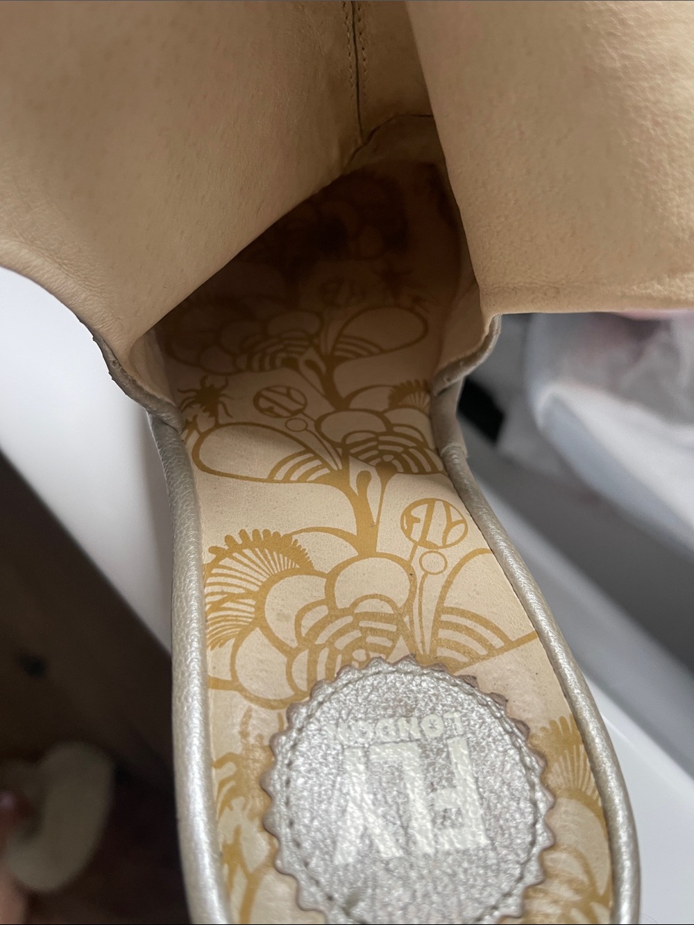 Fly London Peep Toe Silver Sandals - Picture 9 of 9